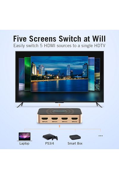 Vention HDMI Switcher 5 In 1 Out Gold
