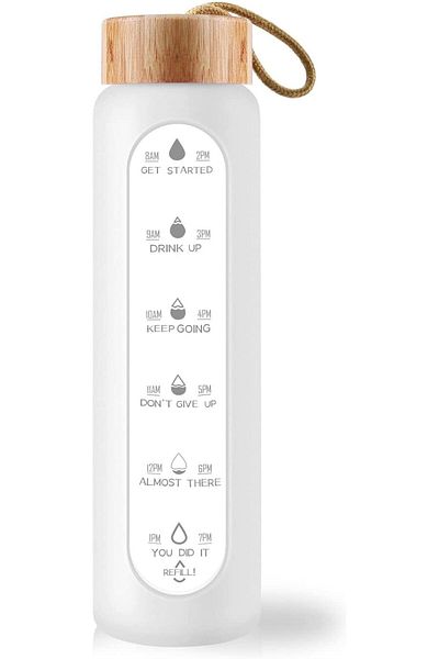 Generic Arabest Glass Water Bottle, 32 Oz Borosilicate Glass Water Bottle with Time Marker, Leak Proof BPA