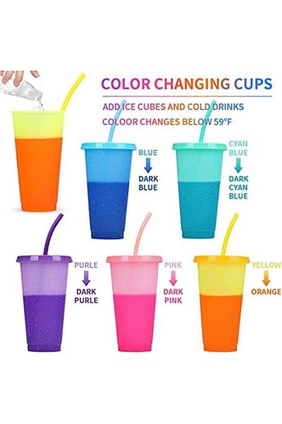 Generic 5 Pack Color Changing Plastic Tumblers, Party Funny Tumbler Ice Cold Drinking Cup, Resuable and Dur