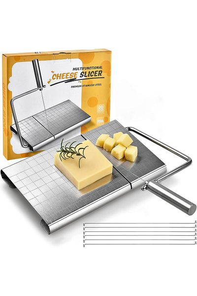 Generic VAODO Cheese Grater, with Precise Scale Marks and 6 Replacement Wires, Stainless Steel Butter Slice
