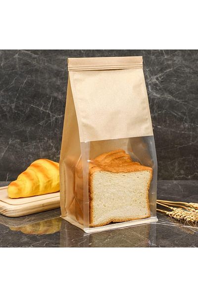 Generic Khazna 50pcs Bakery Bags with Window Tin Tie Tab Lock Kraft Tin Tie Bags Cookie Packaging Bags Pape
