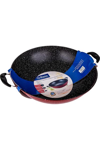 Generic Bister 24-189 non-stick wok pan granitetwo side handle size: 36cm black & red
