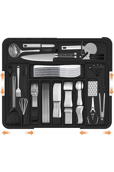 Generic Upgraded Larger Cutlery Drawer Organiser with 9 Compartments, 3-sided Expandable Kitchen, Non-Slip