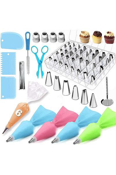 Generic 72pcs Cake Tools Set Reusable Stainless Steel Nozzles Silicone Piping Bag Baking Tools Set for DIY