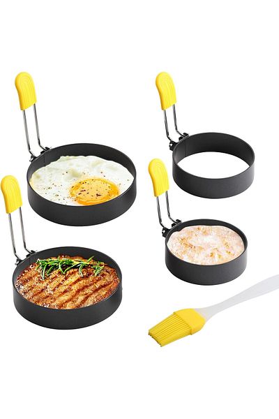 Generic Jemey Egg Ring for Frying Eggs, 4pcs Stainless Steel Nonstick Round Egg Cooking Rings Set with Anti