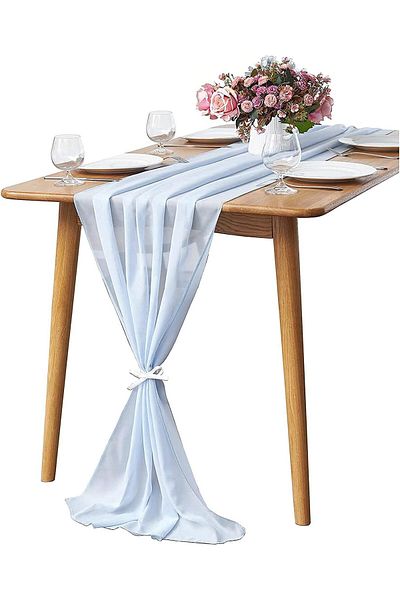 Generic Baby Blue Chiffon Table Runner, ELECDON Boho Chiffon Table Runner Sheer for Romantic Wedding Decor