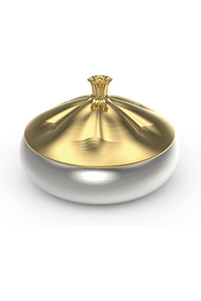 Generic Al Saif Rajin Serving Tray with Lid, Silver/Gold, Round