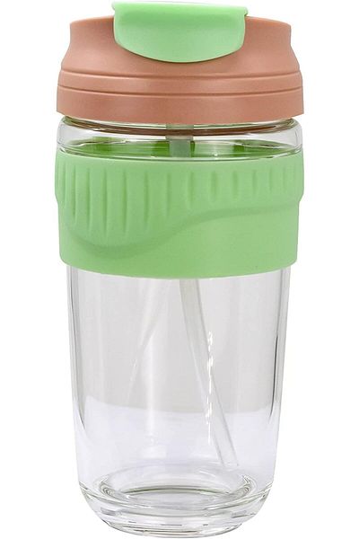 Generic MIBRU Coffee Glass Cup Rubber Holder 350ML (Green) Portable Glass Coffee and Juice Cup