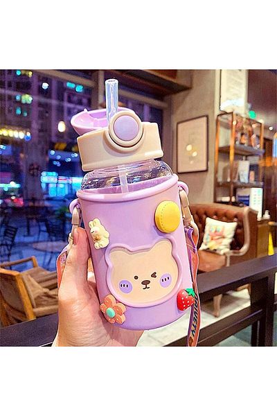 Generic YRQX Kawaii Water Bottle for Girls, Cute Water Bottles with Straw, Leakproof Water Bottle, with Adj