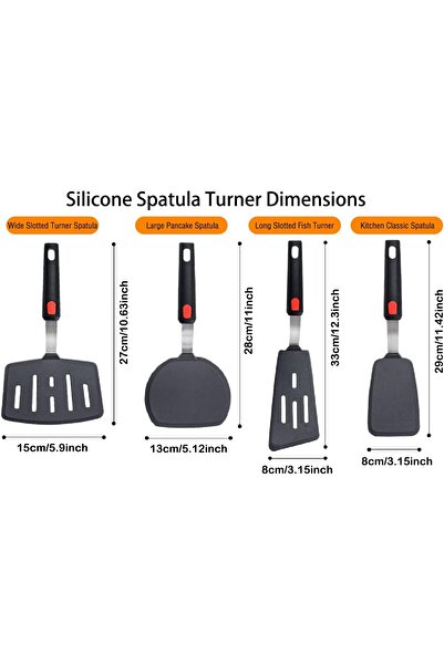 Generic 4-Piece Silicone Flat Spoon Set, Heat Resistant to 600°F, BPA-Free, Black