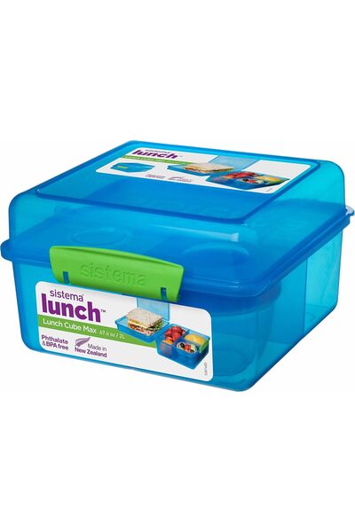Sistema Lunch Box Cube Max To Go - 2L Bento Container with Dividers & Leakproof Yogurt Pot (BPA-Free