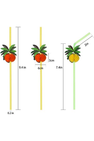Generic Tazweeq 100 Pcs Coconut Tree Straws, Plastic Fancy Cocktail Straws, Party Straws for Hawaii/Birthda