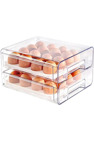 Generic SupWolf Egg Holder for Refrigerator 32 Grid Egg Basket Double Layer Egg Storage with Lids Multifunc