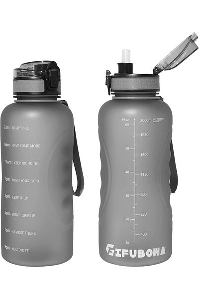 Generic GIFUBOWA Sports Water Bottle with Time Marker 2 Liter BPA-Free LeakProof Motivational Large Drink J