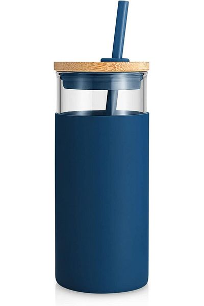 Generic Tronco 20oz Glass Tumbler Glass Water Bottle Straw Silicone Protective Sleeve Bamboo Lid - BPA Free