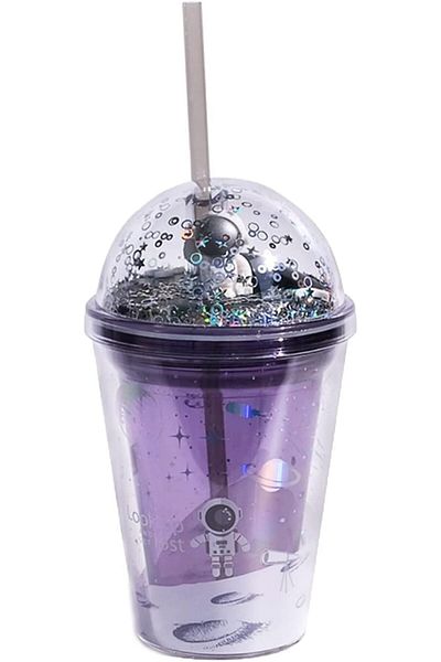 Generic KASTWAVE Tumbler Double Wall Plastic Straw Cup, Reusable 13 oz Plastic Space Tumbler Cup Water Bott