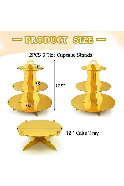 Generic MAKINGTEC 3 PCS Cardboard Cupcake Stand 2 Set of 3 Tier Cupcake Stand for 24 Cupcakes and 1 Large C
