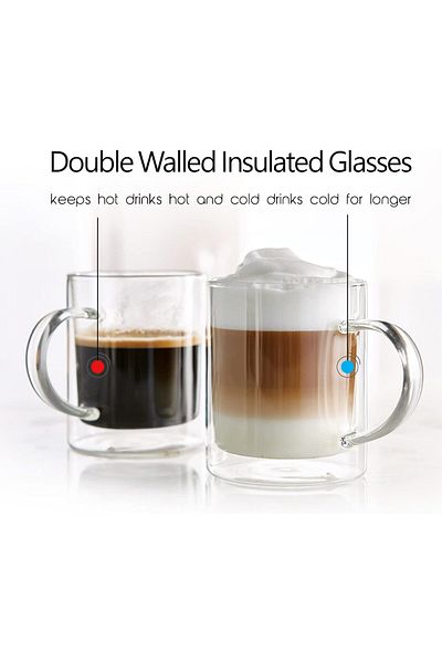 Generic Cuisine Art Double Walled Insulated Drinking Mug Set with Handle 2-Pieces, 350 ml Capacity