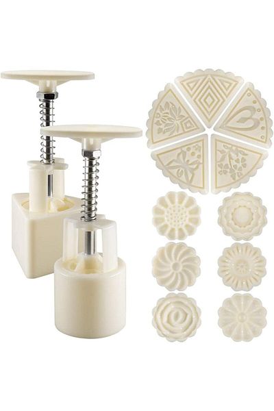 Generic Chefkit 3D Mooncake Mold Flowers Hand Pressure Fondant Dessert Moon Cake Mould with Stamps for DIY