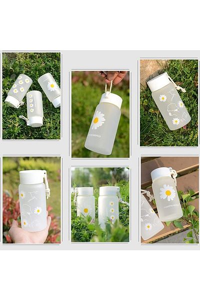 Generic Azonee 500ml Plastic Bottle, Little Daisy Matte Water Bottles with Portable Rope Travel Water Cup J