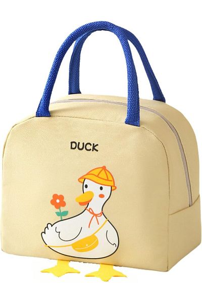 Generic Tazweeq Cute Cartoon Bento Bag, Small Yellow Duck Large Capacity Lunch Bag, Double Layer Reusable L