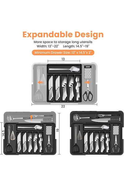 Generic Upgraded Larger Cutlery Drawer Organiser with 9 Compartments, 3-sided Expandable Kitchen, Non-Slip