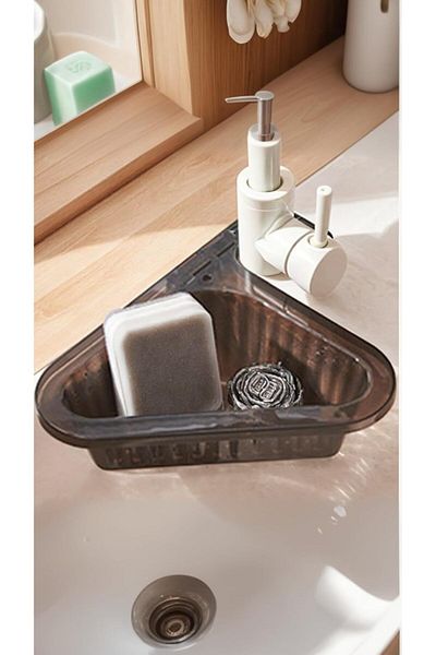 Generic 2PCS Sink Colander Strainer Basket, Black + Green Triangle Corner Design, Punch-Free Install, Teles