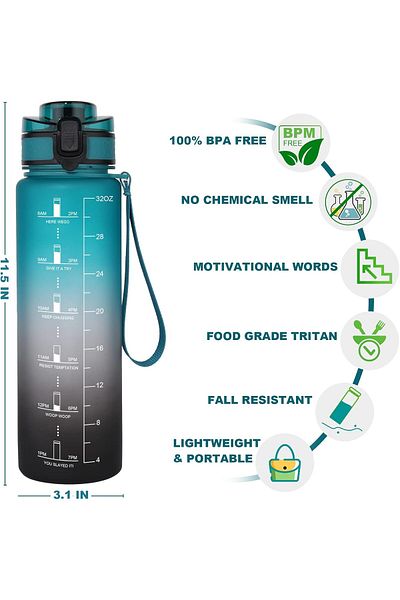 Generic GEMFUL Water Bottle 1L with Straw Motivational Time Marker Tritan BPA Free Drink Bottle for Sports