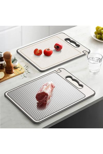 Generic Double Sided 304 Stainless Steel & Wheat Straw Cutting Board, 14.4"*9.8" Non Toxic Chopping Board,