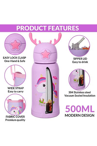 Generic KASTWAVE Kids Water Bottle for School with Straw Lid, 16 oz Stainless Steel Insulated Water Bottle