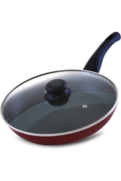 ROYALFORD 28 CM Aluminum Non-Stick Frying Pan with Glass Lid (Red)
