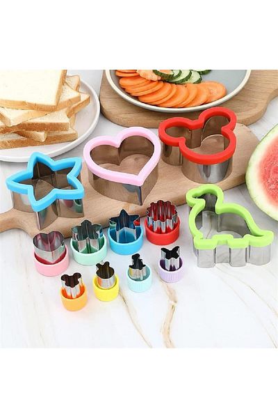 Generic Set of 12 Cookie Cutters, Sandwich Cutters, Bread Cutters, Vegetables, Fruits, Stainless Steel Dino