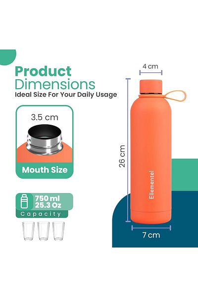 Generic Ellementel Stainless Steel Water Bottle Large 750ML/25 OZ - Insulated Double Walled Flask for Hot &