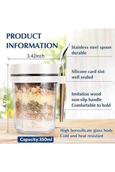 Red Dot Gift ® Overnight Oats Jars 2 Color (White And Grey) with Spoon and Lid