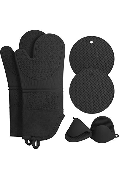 Arabest Extra Long Oven Mitts and Pot Holders Sets: Heat Resistant Silicone M...