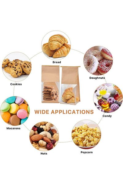 Generic Khazna 50pcs Bakery Bags with Window Tin Tie Tab Lock Kraft Tin Tie Bags Cookie Packaging Bags Pape