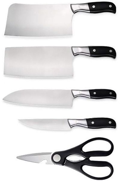 Generic AGD Kitchen Knife Set Of 5 Pieces With Stand YG-601 Silver/Black