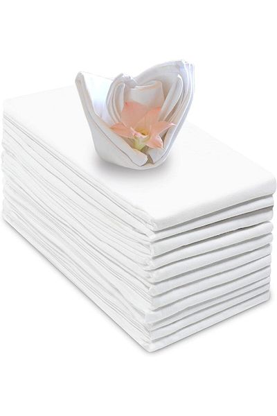 Generic YRQX White Cloth Napkins, Set of 12, 17x17 Inch, Polyester, Great for Weddings, Parties, Banquets &