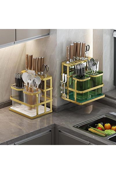 Generic Andgogo Kitchen Utensil Holder, Cutlery Holder for Countertop with Knife Block,Plastic Green Cups w