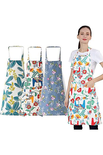 Generic KASTWAVE Vintage Cotton Linen Aprons for Women with Pocket, Adjustable Strap and Waist Ties Printed