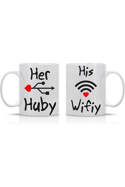 Generic AW Fashions His Wifiy, Her Huby - Funny Geek USB WIFI - Funny Couple Mug - (2) 11OZ Coffee Mug - Fu