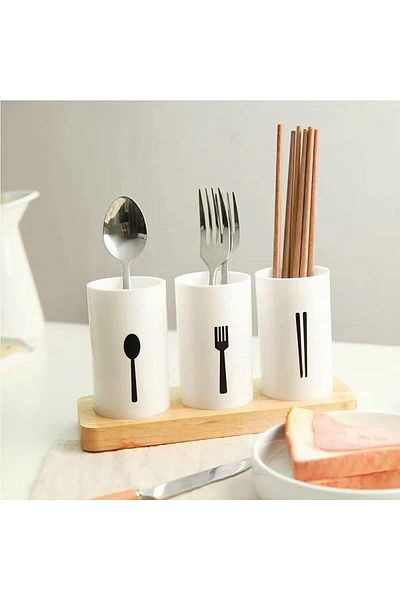 Generic URbazaar Cutlery Holder Utensil Caddy Plastic Self Draining Tableware Storage Box Kitchen Utensils