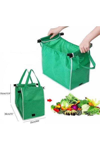 Generic KASTWAVE Reusable Shopping Tote Bags, 2 Pcs Foldable Grocery Bags with Handles, Easy to Clean, Clip