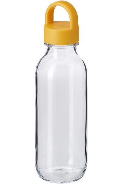 Generic Glass Water Bottle, 0.5 Litre, Clear with Yellow Accent