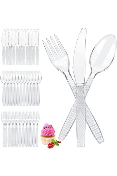 Generic Heavy Duty Plastic Cutlery Set, 300 Pieces Clear Plastic Cutlery for ...