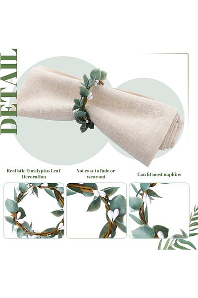 Generic Napkin Rings Set Of 6, Rustic Eucalyptus Wooden Napkin Rings, Farmhouse Greenery Spring Fall Napkin