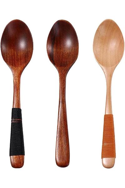 Generic 3 Pcs Wooden Soup Spoons, Wood Soup Scoop for Food Eating Mixing Stirring Cooking, Long Handle Wood