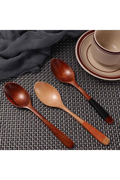 Generic 3 Pcs Wooden Soup Spoons, Wood Soup Scoop for Food Eating Mixing Stirring Cooking, Long Handle Wood