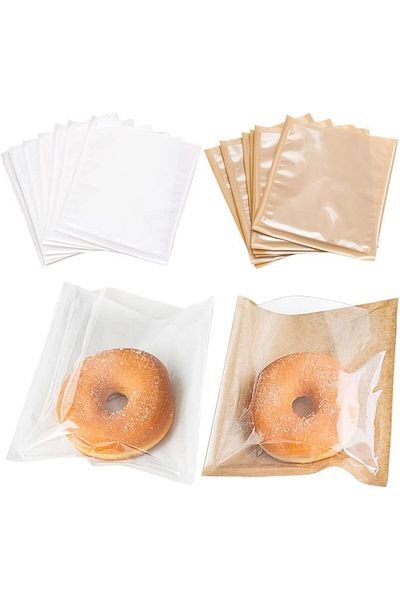 Generic Khazna Heat-Sealable Bakery Bags, 100 Pcs Cookie Bags, Translucent Candy Bags, Kraft Paper Food Bag
