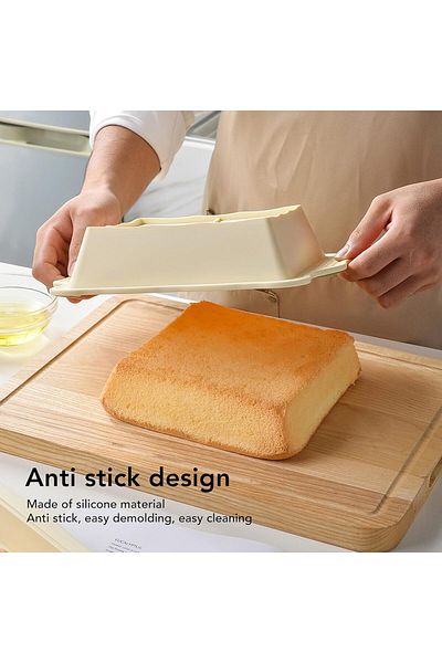 Generic Silicone Rectangular Cake Pan, Household DIY Baking Flat Bottom Anti Sticking Silicone Cake Pan for